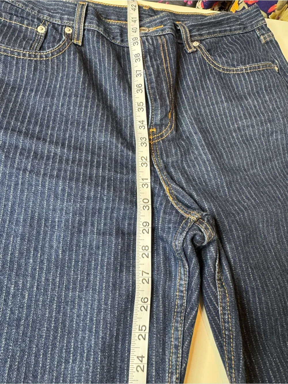 Levi’s 505 Pinstripe Straight Leg Jeans Women’s W32 L30 Blue Denim